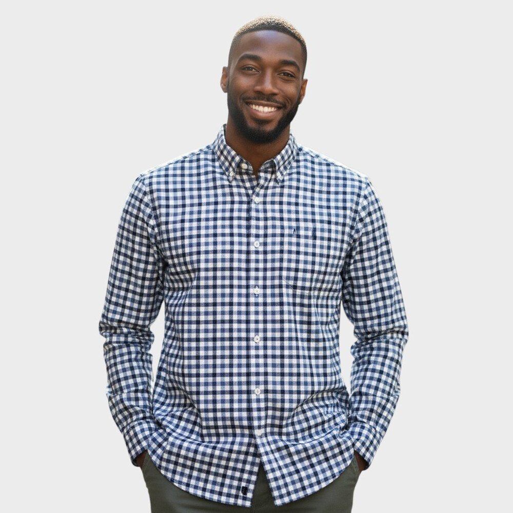 Johnnie O Shirt Mens Large Blue Plaid Hangin Out Button Up Preppy Workwear